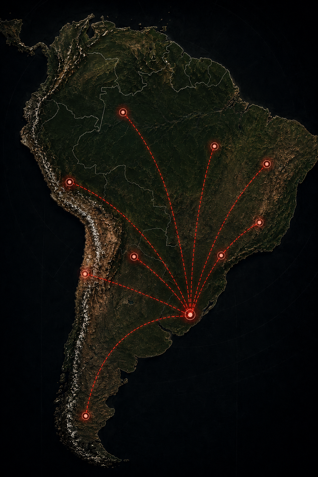 Mapa da América do Sul com rotas OffRider